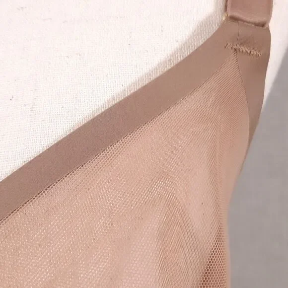 CUUP The Plunge Bra Size 32H NWOT Sheer Mesh Taupe Gold Hardware Triple Hook/Eye - Picture 5 of 14